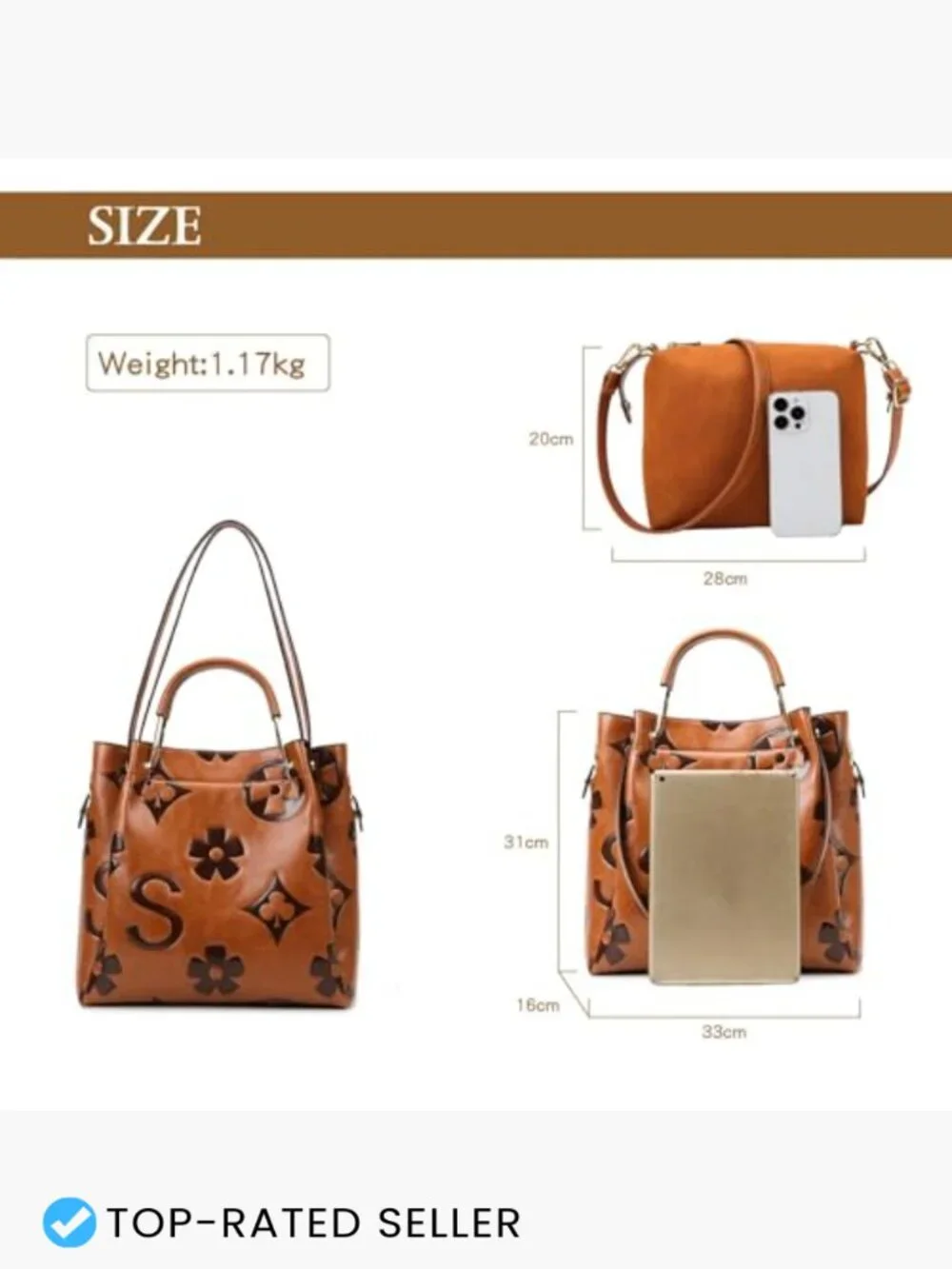 Vegan Leather Floral Bucket Tote, 3-in-1 Women's Purse, Large Capacity Shoulder
